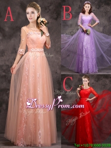 Exclusive See Through Scoop Applique and Laced Dama Dress with Half Sleeves