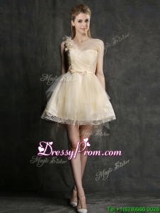 New One Shoulder Short Prom Dress with Belt and Hand Made Flowers