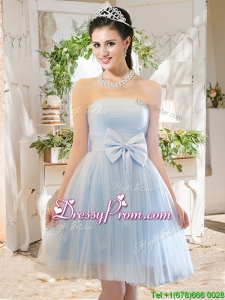 Elegant A Line Strapless Bowknot Short Prom Dress in Light Blue