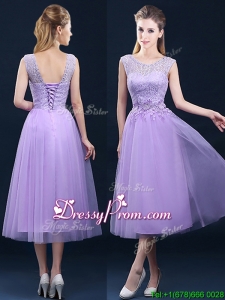 Beautiful See Through Laced and Applique Prom Dress in Tea Length