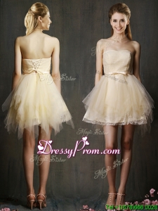 Lovely Sweetheart Short Champagne Prom Dress with Belt and Ruffles