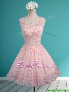 Best Scoop Beading and Appliques Short Prom Dress in Baby Pink