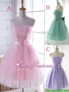 Unique Strapless Tulle Short Prom Dress with Handcrafted Flower