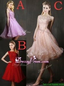 Modern Bateau Beaded and Applique Prom Dress with Polka Dot