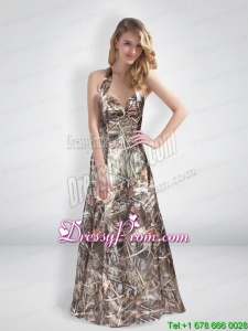 2015 Elegant A Line Halter Top Multi Color Camo Prom Dresses with Brush Train