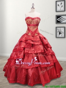 Most Popular Taffeta Red Quinceanera Dress with Appliques and Ruffled Layers