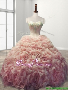 Beautiful Rolling Flowers Baby Pink Sweet 16 Dress with Beading