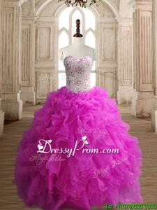 New Arrivals Really Puffy Fuchsia Quinceanera Dress with Beading and Ruffles