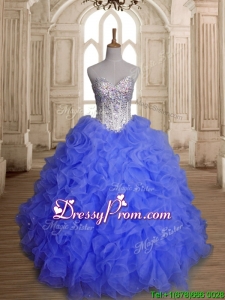 Perfect Blue Organza Quinceanera Dress with Beading and Ruffles