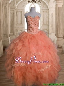 Unique Big Puffy Orange Red Quinceanera Dress with Beading and Ruffles