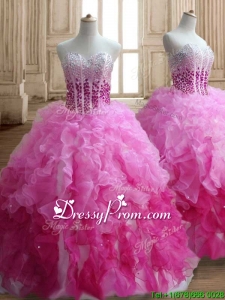 Visible Boning Beaded Bodice and Ruffled Quinceanera Dress in Gradient Color