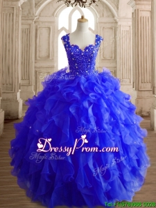 Gorgeous Royal Blue Straps Quinceanera Dress with Beading and Ruffles