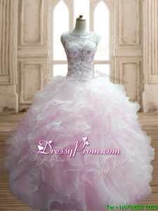 Lovely Beaded and Ruffled Scoop Quinceanera Dress in Light Pink