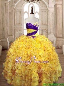 Pretty Ball Gown Yellow Quinceanera Dress with Beading and Ruffles