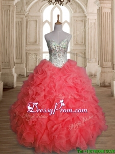 Beautiful Beaded Bodice and Ruffled Quinceanera Dress in Watermelon Red
