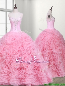 Elegant Rolling Flowers and Beaded Quinceanera Dress with Court Train