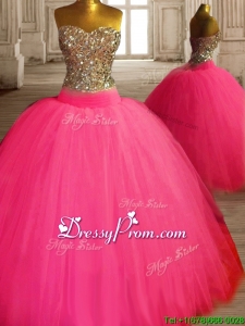 Gorgeous Beaded Bodice Tulle Sweet 16 Dress in Hot Pink