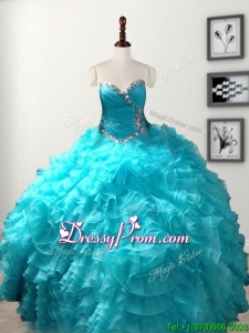 Low Price Beaded and Ruffled Organza Quinceanera Gown in Baby Blue