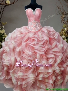 Low Price Beaded and Ruffled Sweet 16 Dress in Pink