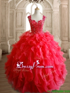 Perfect Straps Beading and Ruffles Sweet 16 Dress in Red