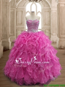 Unique Fuchsia Big Puffy Quinceanera Dress with Beading and Ruffles