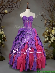 Visible Boning Beaded and Ruffled Quinceanera Dress in Taffeta