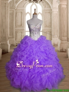 Fashionable Big Puffy Beading and Ruffles Quinceanera Dress in Purple