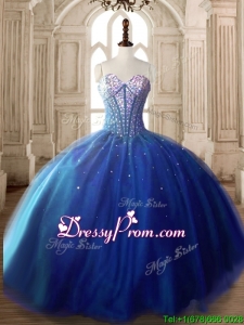 Discount Royal Blue Tulle Sweet 16 Dress with Beading