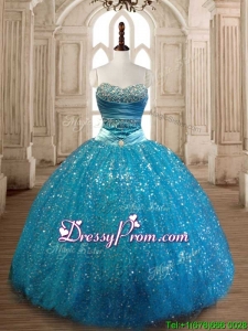 Elegant Beaded and Sequined Quinceanera Dress in Teal