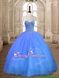 Most Popular Tulle Big Puffy Beaded Sweet 16 Dress in Blue