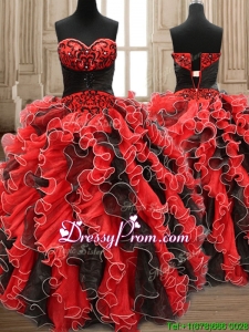 New Arrivals Applique and Ruffled Quinceanera Dress in Black and Red