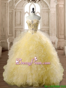 Perfect Beaded and Ruffled Tulle Quinceanera Dress in Yellow