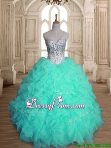 Pretty Apple Green Sweet 16 Dress with Beading and Ruffles for Spring