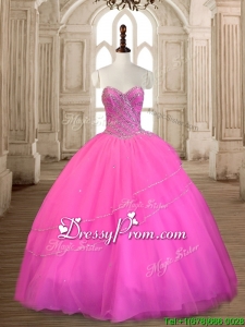 Wonderful Tulle Hot Pink Sweet 16 Dress with Beading