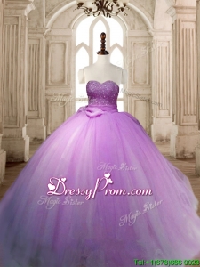 Beautiful Lilac Tulle Quinceanera Dress with Beading and Bowknot