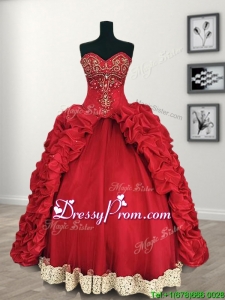 Comfortable Red Big Puffy Quinceanera Dress with Beading and Pick Ups