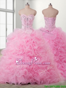 Lovely Baby Pink Detachable Quinceanera Dress with Beading and Ruffles