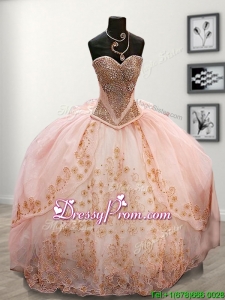 Lovely Beaded and Applique Pink Sweet 16 Dress with Puffy Skirt