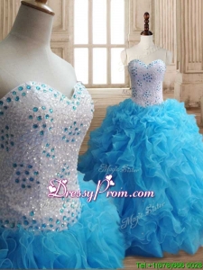 Affordable Baby Blue Big Puffy Quinceanera Dress with Beading and Ruffles