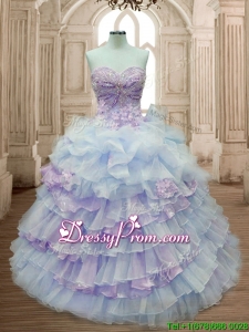 Elegant Big Puffy Ruffled Layers and Appliques Quinceanera Dress in Organza