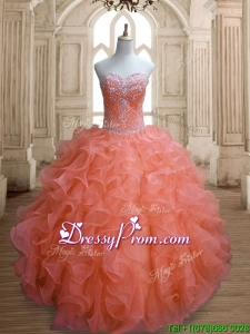 Elegant Orange Red Sweet 16 Dress with Beading and Ruffles