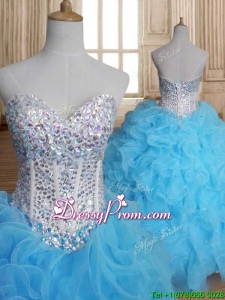 Luxurious Beaded Bodice and Ruffled Sweet 16 Dress in Baby Blue