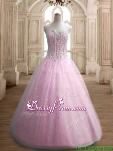 Most Popular A Line Baby Pink Sweet 16 Dress with Beading