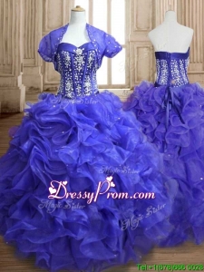 Unique Royal Blue Sweet 16 Dress with Beading and Ruffles