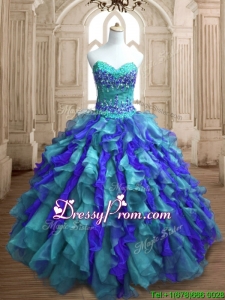 Affordable Teal and Blue Sweet 16 Dress with Appliques and Ruffles