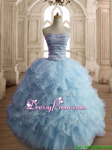 Lovely Light Blue Big Puffy Quinceanera Dress with Beading and Ruffles