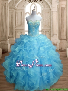 Popular Beaded and Ruffled Quinceanera Dress in Baby Blue