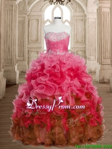 Perfect Big Puffy Beaded and Ruffles Quinceanera Dress in Multi Color