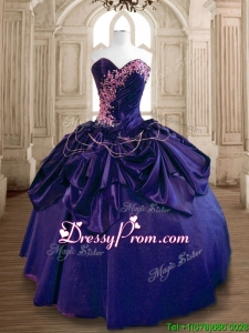 Popular Beaded and Ruffled Taffeta Sweet 16 Dress in Purple