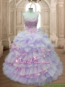 Pretty Lavender and Pink Quinceanera Dress with Ruffled Layers and Appliques